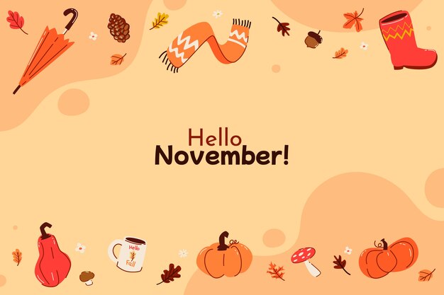 Fondo de hola noviembre dibujado a mano para el otoño