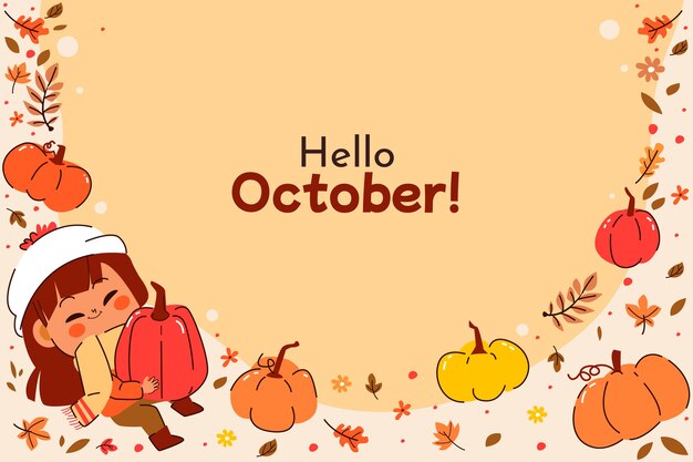 Fondo de hola octubre dibujado a mano para el otoño