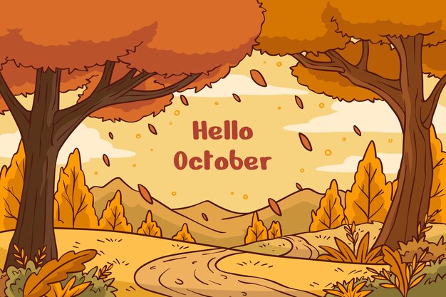 Fondo de hola octubre dibujado a mano para el otoño