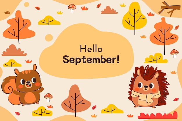 Vector gratuito fondo de hola septiembre dibujado a mano para el otoño