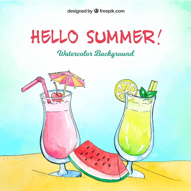 Vector gratuito fondo de hola verano con bebidas frescas