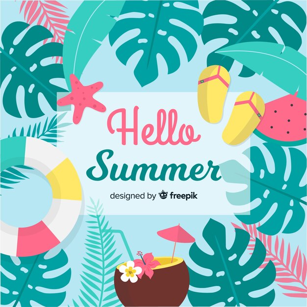 Fondo hola verano en diseño plano