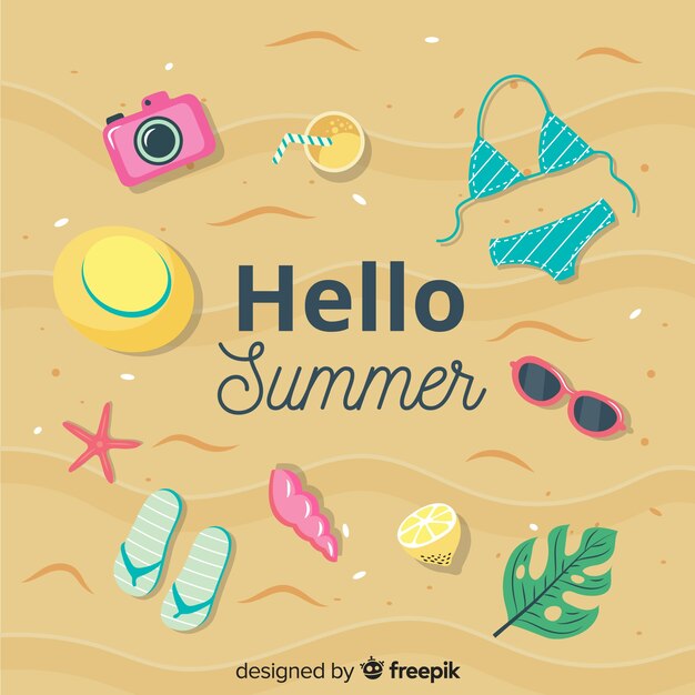 Fondo hola verano en diseño plano