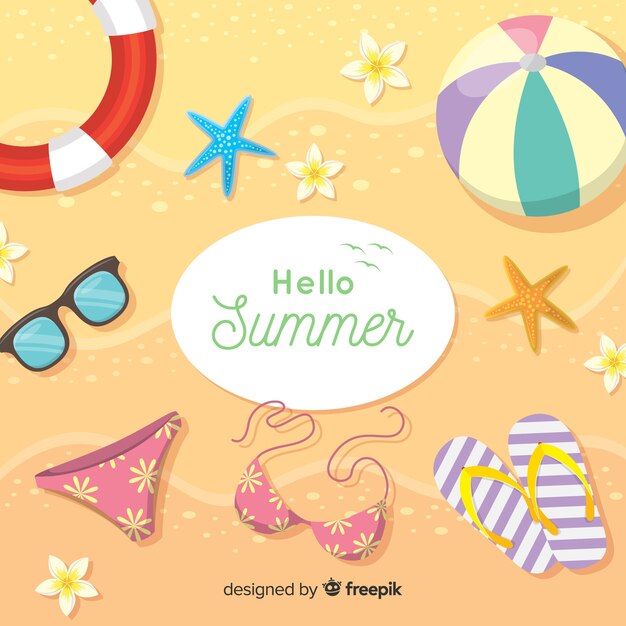 Fondo hola verano en diseño plano