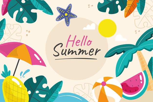 Fondo hola verano en diseño plano