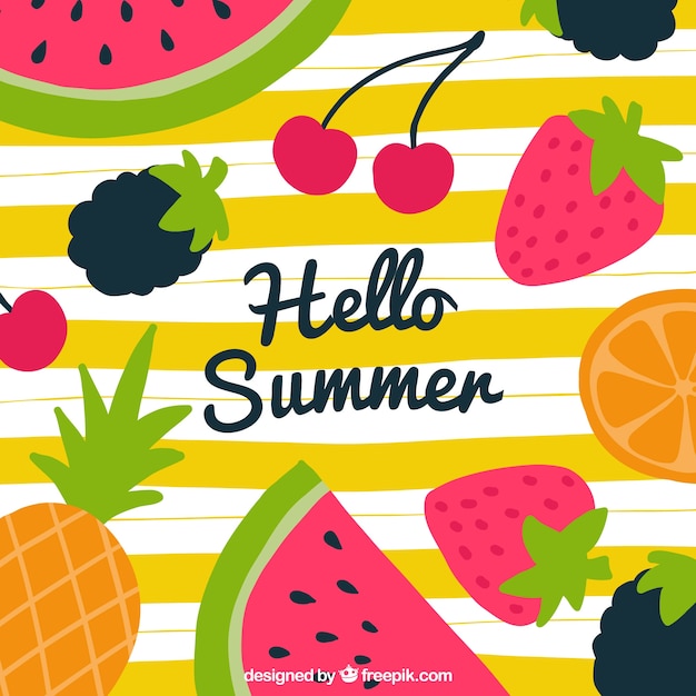 Vector gratuito fondo de hola verano con frutas deliciosas