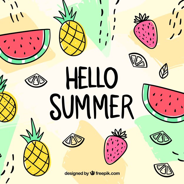 Fondo de hola verano con frutas diferentes