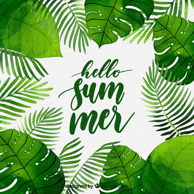 Fondo de hola verano con plantas en estilo acuarela