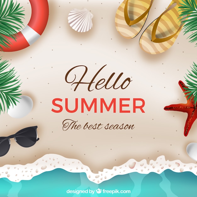 Vector gratuito fondo de hola verano con playa en estilo realista