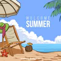 Vector gratuito fondo de hola verano con vista de playa