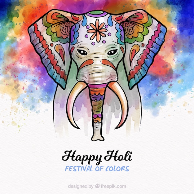 Vector gratuito fondo para el holi festival con vista frontal de elefante