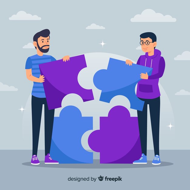 Fondo hombres conectando piezas de puzzle