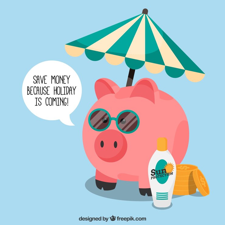 Vector gratuito fondo de hucha de cerdito con elementos de playa 
