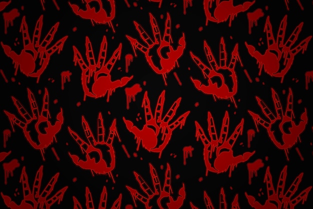 Fondo de huella de mano de sangre dibujado a mano
