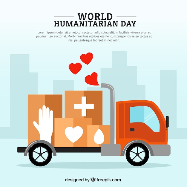 Vector gratuito fondo humanitario de camión con cajas médicas