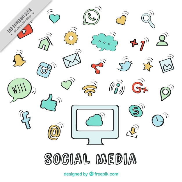 Fondo de iconos de redes sociales dibujados a mano 