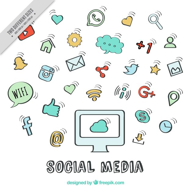 Fondo de iconos de redes sociales dibujados a mano 