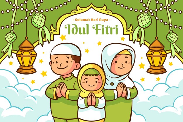 Fondo de idul fitri dibujado a mano