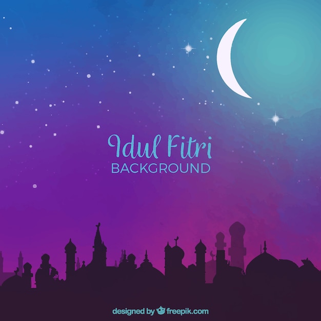 Vector gratuito fondo de idul fitri con mezquita