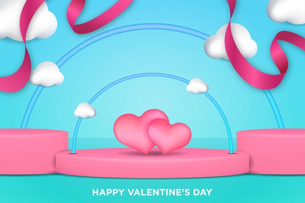 Fondo de ilustración 3d de amor en el podio para el día de san valentín