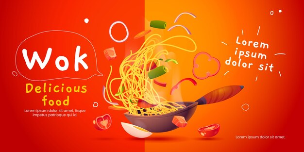 Fondo ilustrado de comida wok