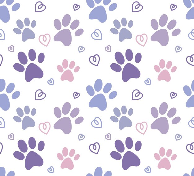 fondo de impresiones de patas con decoración de corazones
