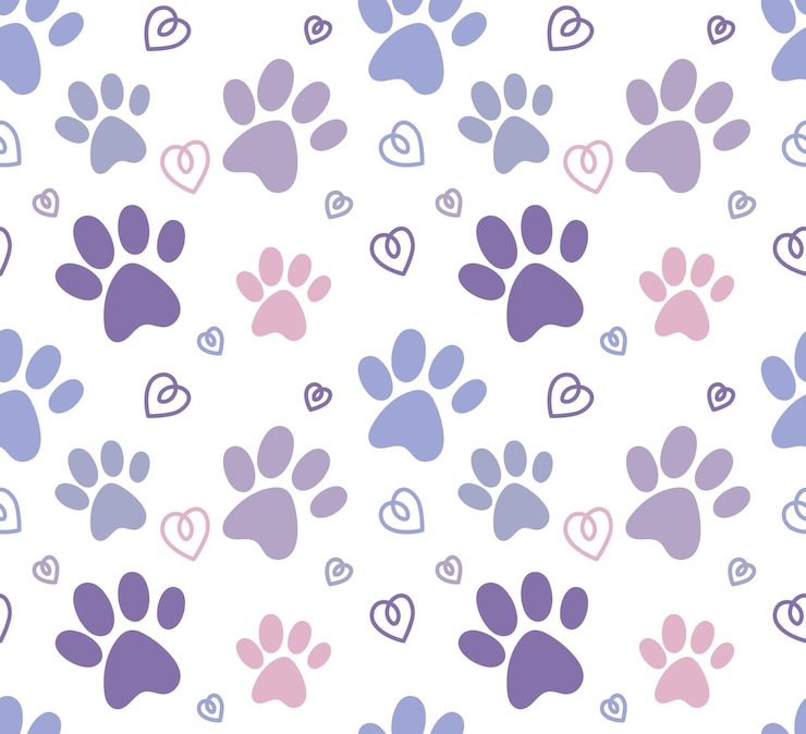 fondo de impresiones de patas con decoración de corazones