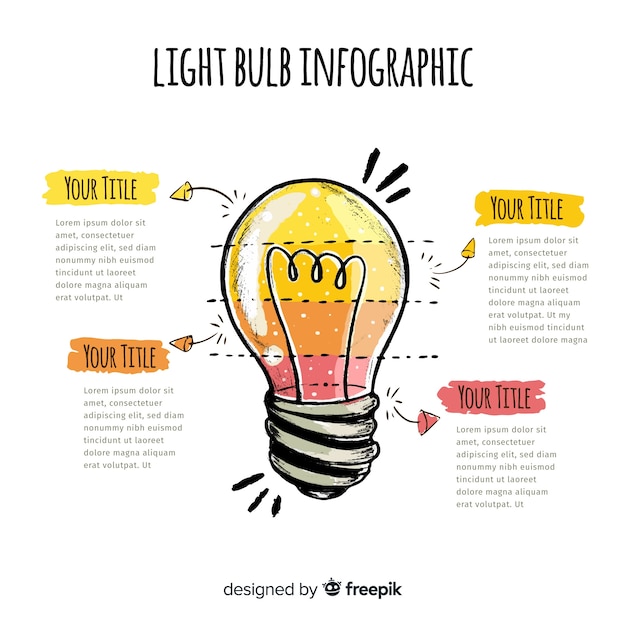 Vector gratuito fondo infografía bombilla dibujada a mano