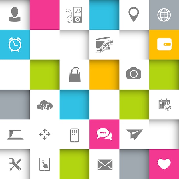 Fondo de infografía con cuadrados e iconos