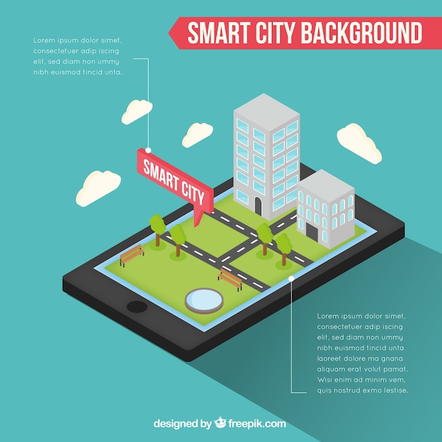 Vector gratuito fondo infográfico de móvil con ciudad inteligente