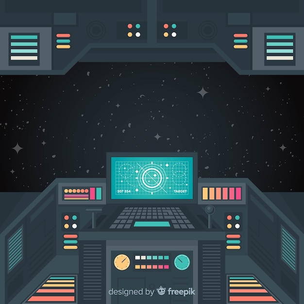 Fondo de interior de nave espacial con diseño plano