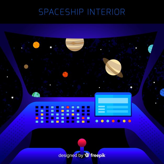 Fondo de interior de nave espacial con diseño plano