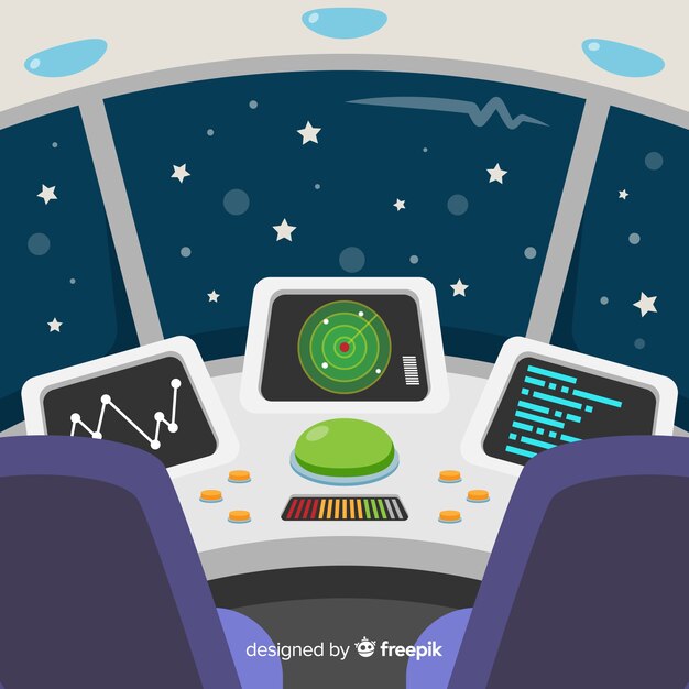 Fondo de interior de nave espacial con diseño plano