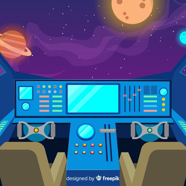 Fondo de interior de nave espacial moderna con diseño plano
