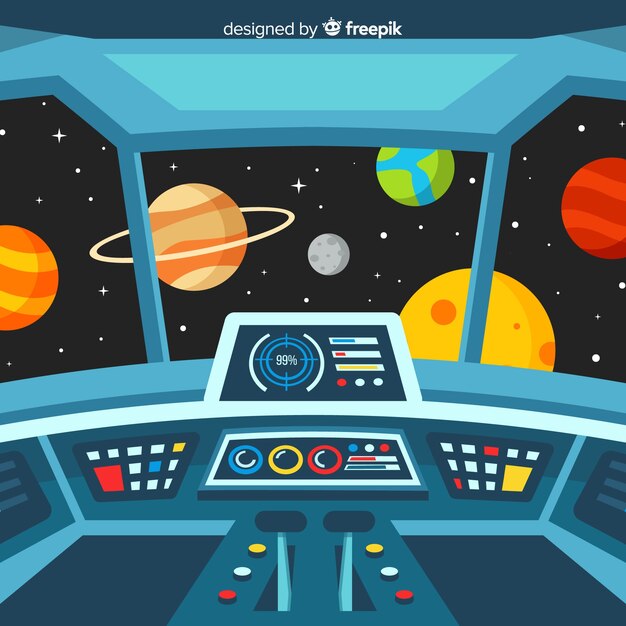 Fondo de interior de nave espacial moderna con diseño plano