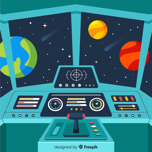 Fondo de interior de nave espacial moderna con diseño plano