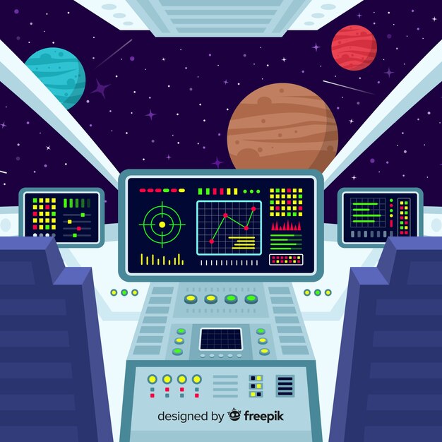 Fondo de interior de nave espacial moderna con diseño plano