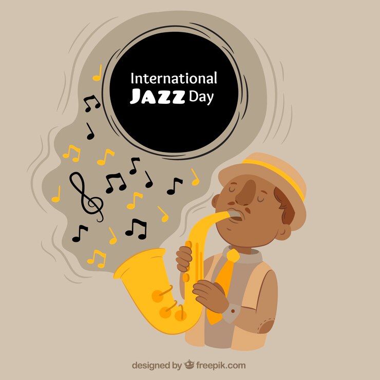 Vector gratuito fondo internacional de jazz con saxofonista