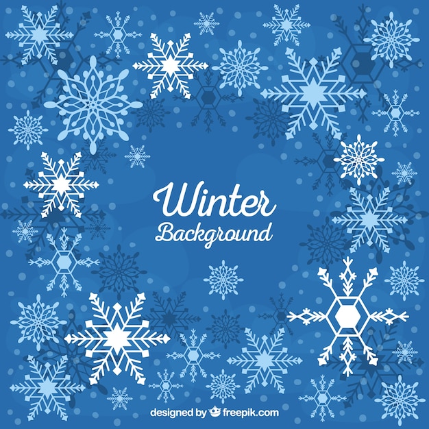 Fondo de invierno con copos de nieve