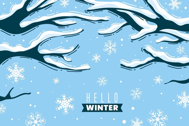 Fondo de invierno dibujado a mano con árboles