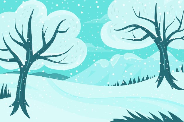 Fondo de invierno de diseño plano con bosque