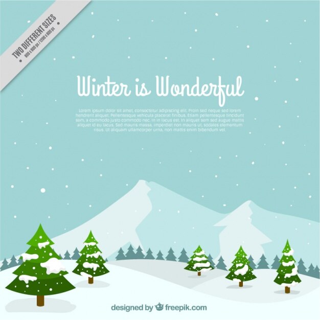 Fondo de invierno fantástico con árboles y nieve en diseño plano