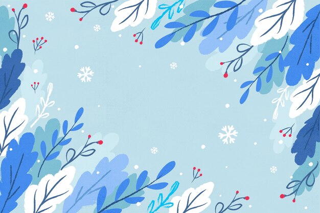 Fondo de invierno con hojas dibujadas y espacio vacío