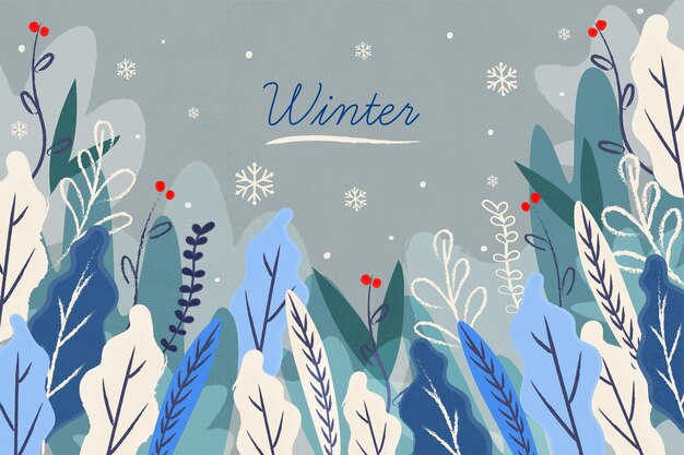Fondo de invierno con hojas dibujadas