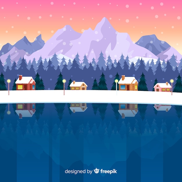 Vector gratuito fondo invierno lago congelado