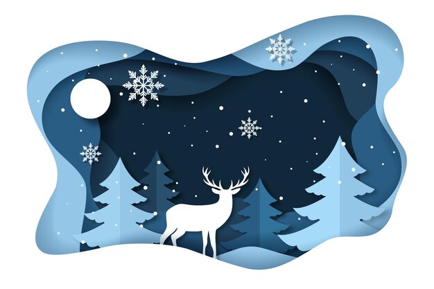 Fondo de invierno con renos en estilo papel