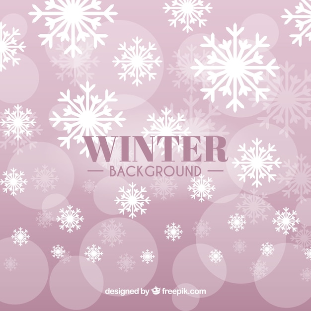 Fondo de invierno rosa con copos de nieve
