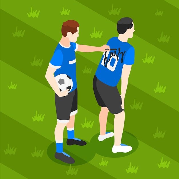 Vector gratuito fondo isométrico de apuestas deportivas con ilustración de vector de camiseta de firma de jugador de fútbol