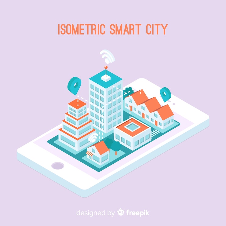 Vector gratuito fondo isométrico ciudad inteligente
