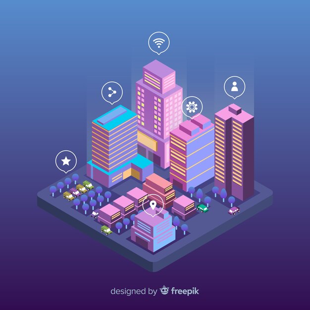 Fondo isométrico ciudad inteligente